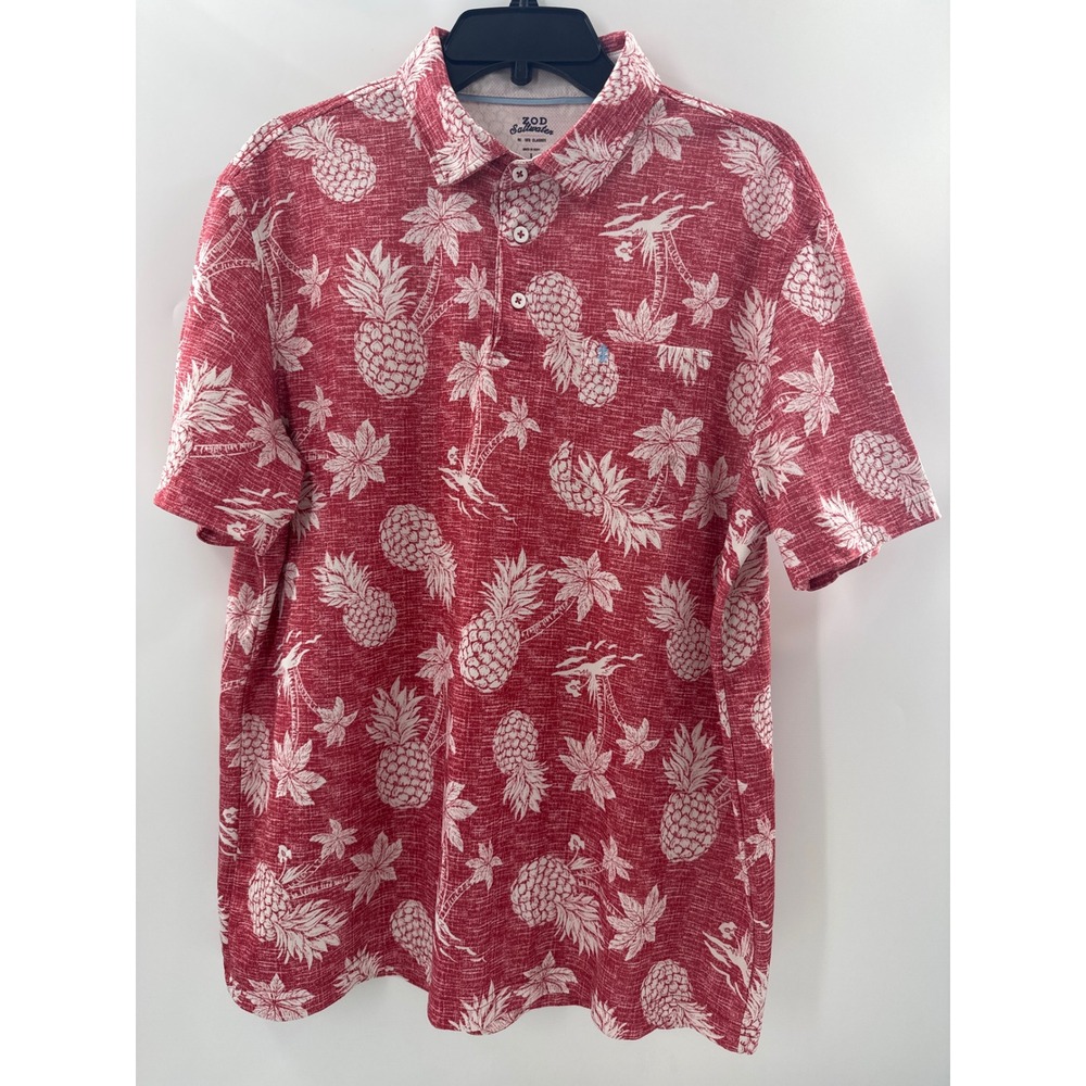 Izod Saltwater Reef Classics Mens Large Red Pineapple Tropical Polo Shirt L